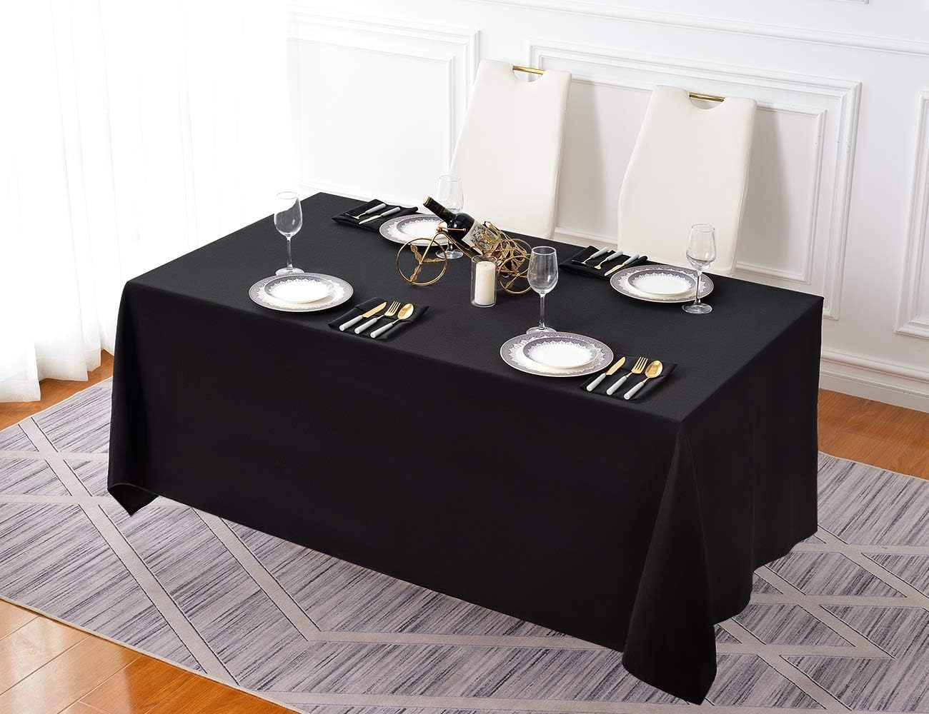Detalle de Surmente 10 Pack Black Tablecloth 90 x 156-inch: Durable, Versatile Polyester Rectangular Table Covers