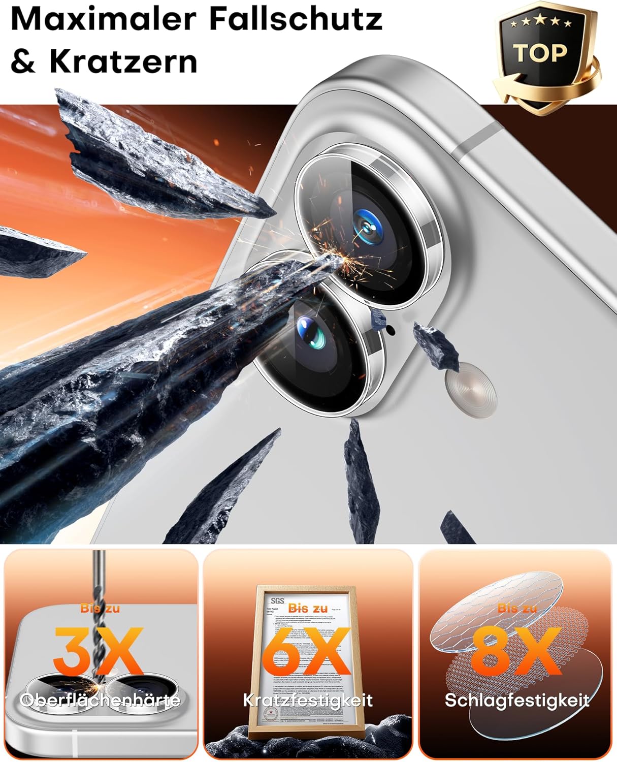 Thumbnail 3 de TOCOL 2 Sets Kameraschutz für iPhone 17 – Ultra HD, 9H, Einfache Montage, Transparent