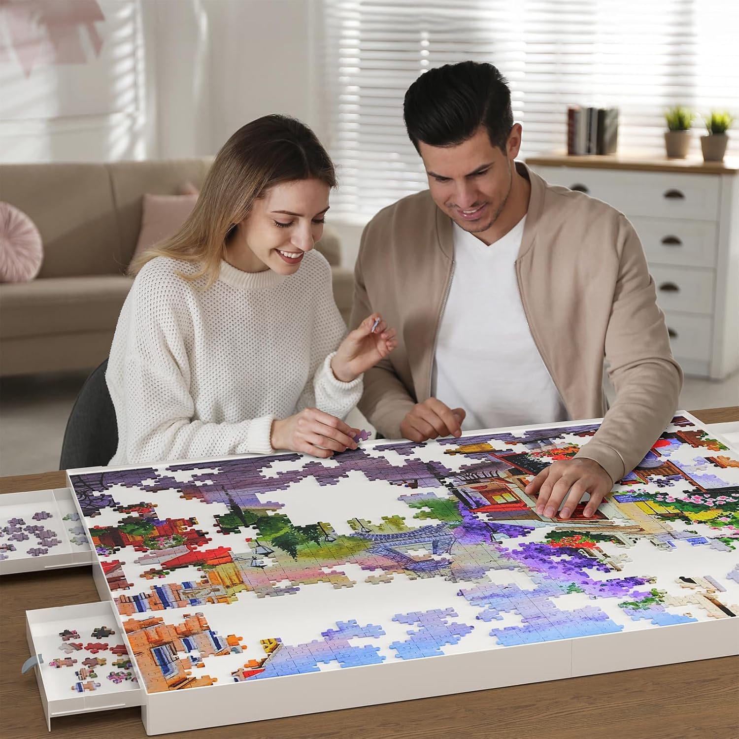 Thumbnail 3 de 1500 Pieces Puzzle Board with Drawers and Cover (35" x 27")