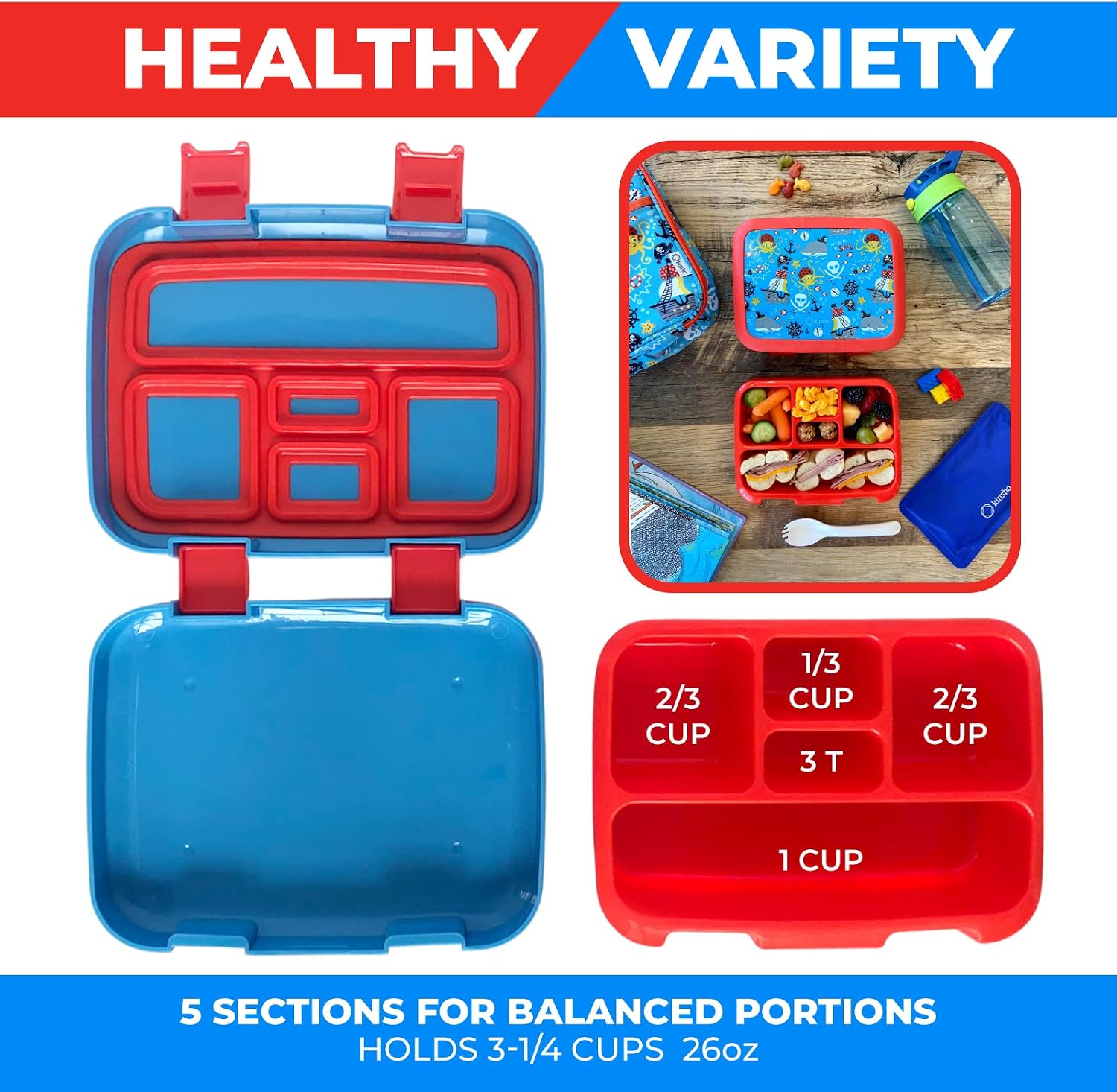 Detalle 2 de Bento Box Blue Pirates 5-Compartment Kids Lunch Set 🍱