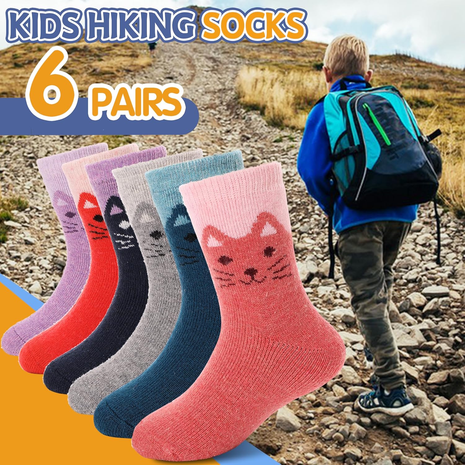 Detalle de ANTSANG Kids Merino Wool Hiking Socks, 6-Pair Crew Boot Socks