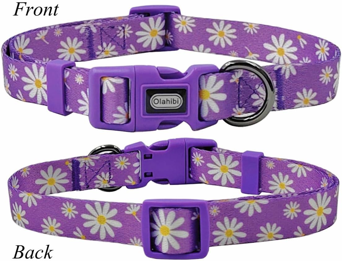 Thumbnail 1 de Olahibi Dog Collar and Leash Combo Set – Floral Purple Daisy (XS)