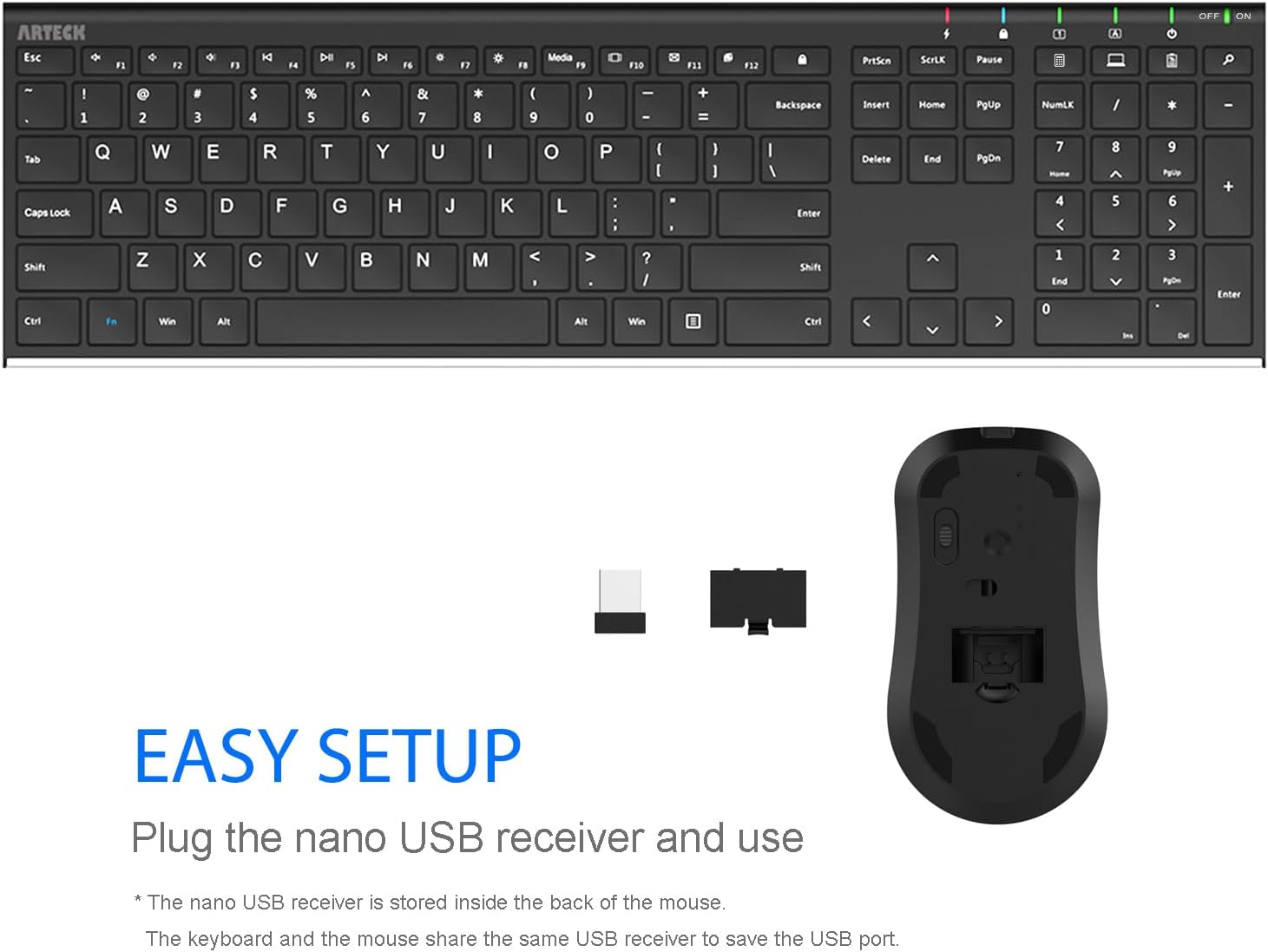 Detalle 2 de Arteck HW192 wireless keyboard combo 6mo battery
