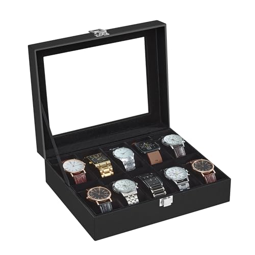 Detalle de SONGMICS Watch Box with 10 Slots, Glass Lid, Metal Clasp