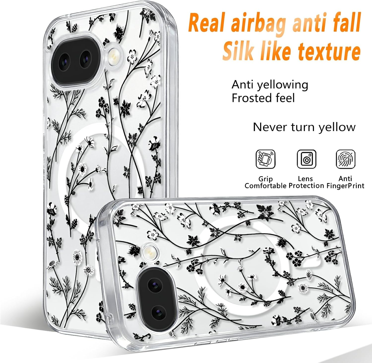 Detalle 2 de Oxytter Google Pixel 10A Magnetic Case, Clear Matte Floral TPU and PC Cover