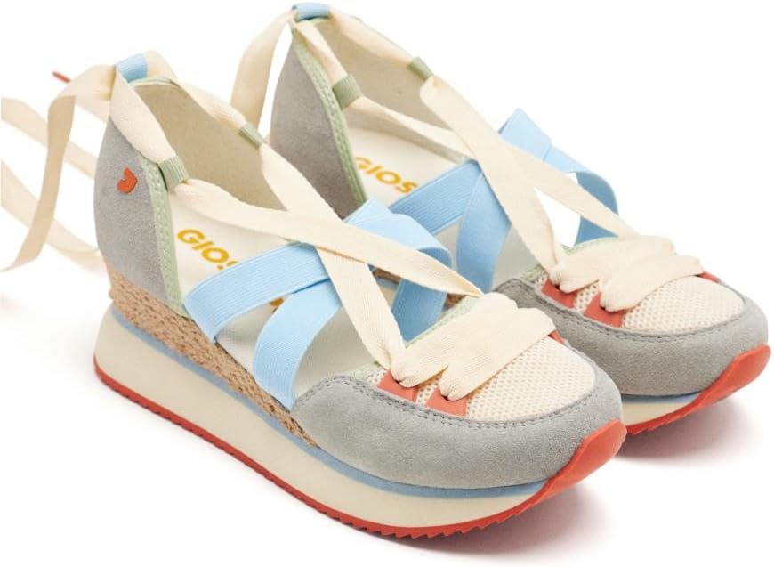 Detalle de GIOSEPPO Baskets Ouvertes en Cuir à Compensations, Raphia – HINESBURG