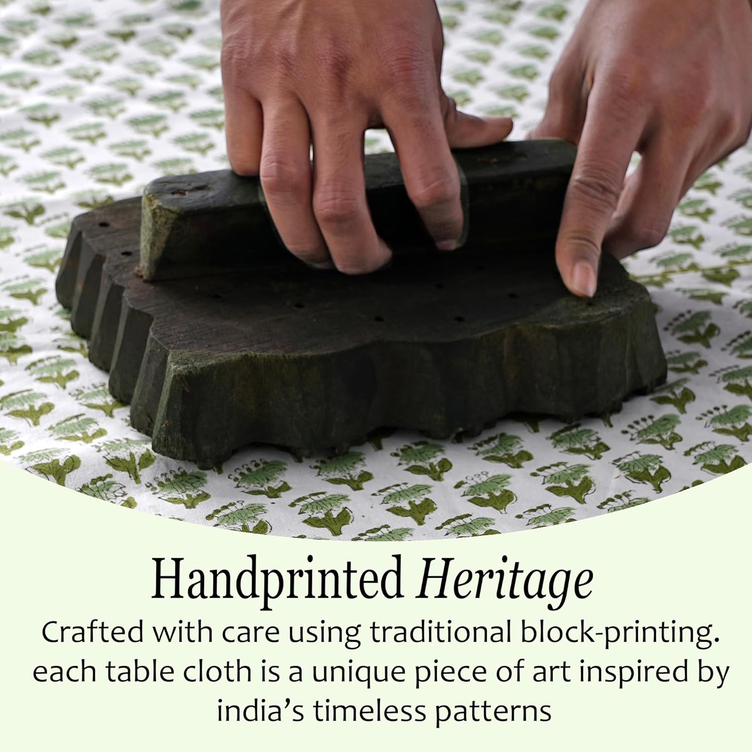 Detalle de CPC Tablecloth 100% Cotton 72x140 Inch Emerald Green Indian Block Print Rectangle Table Cover