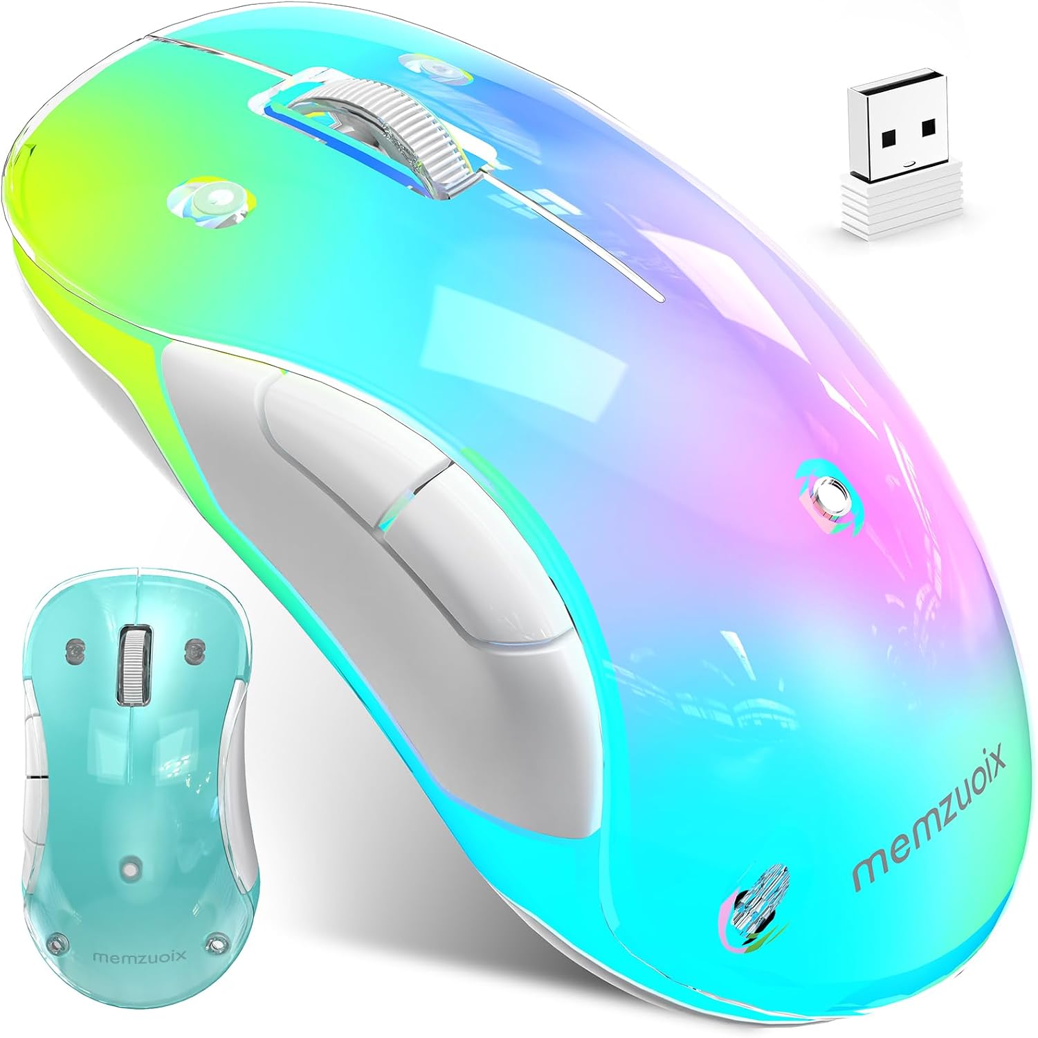 Detalle de memzuoix LED Wireless Mouse (Rechargeable 2.4G, USB receiver) – Blue