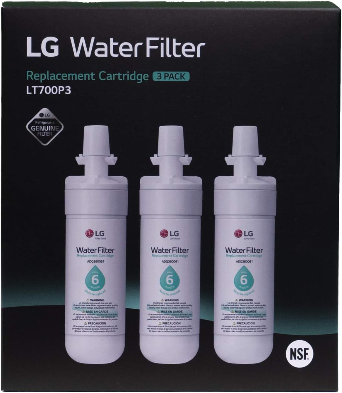 Thumbnail 3 de LG LT700P LT700P3 Refrigerator Water Filter, 3-Pack, Carbon Filtration