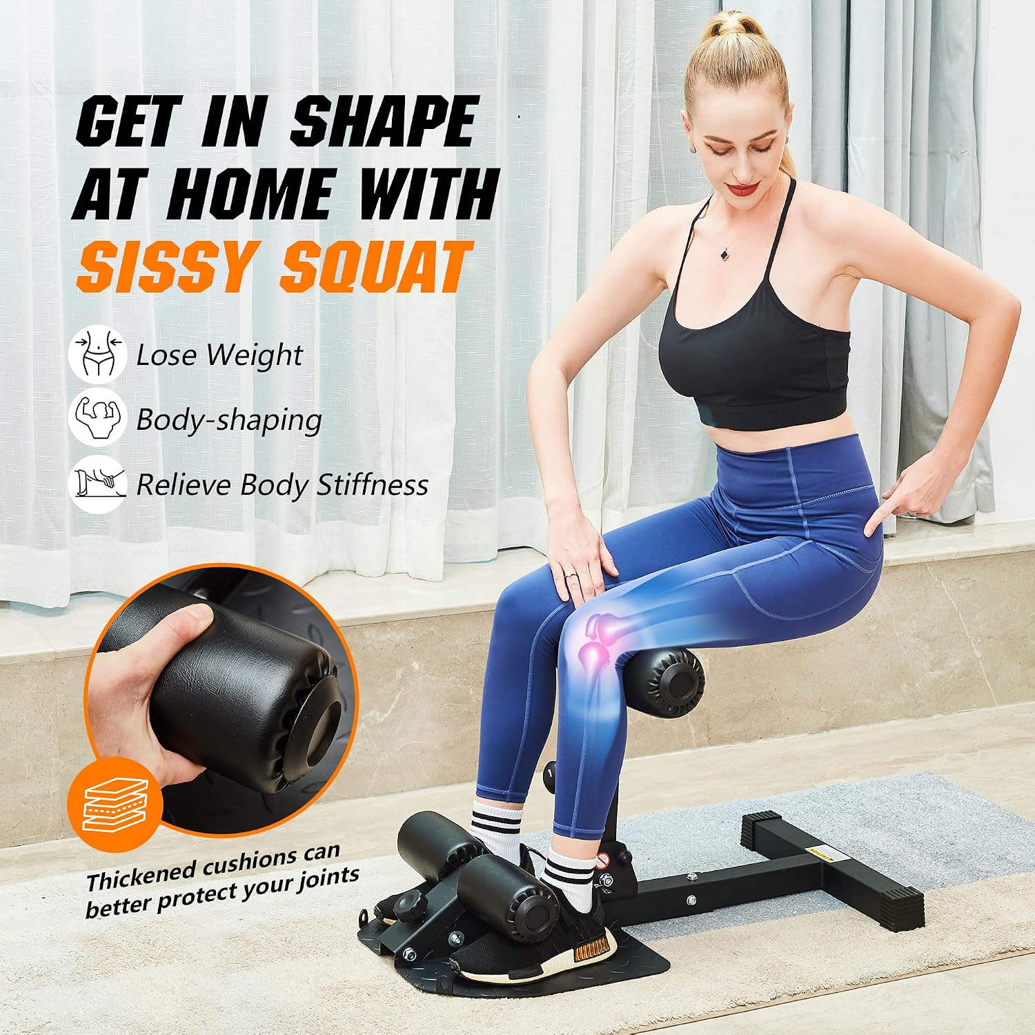 Detalle de leikefitness GM8300 Multifunctional Sissy Squat Bench, Adjustable and Foldable