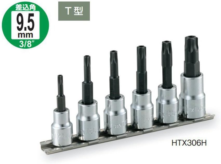 Detalle de トネ(TONE) HTX306H トルクスソケットセット いじり防止タイプ・6点・差込角9.5mm