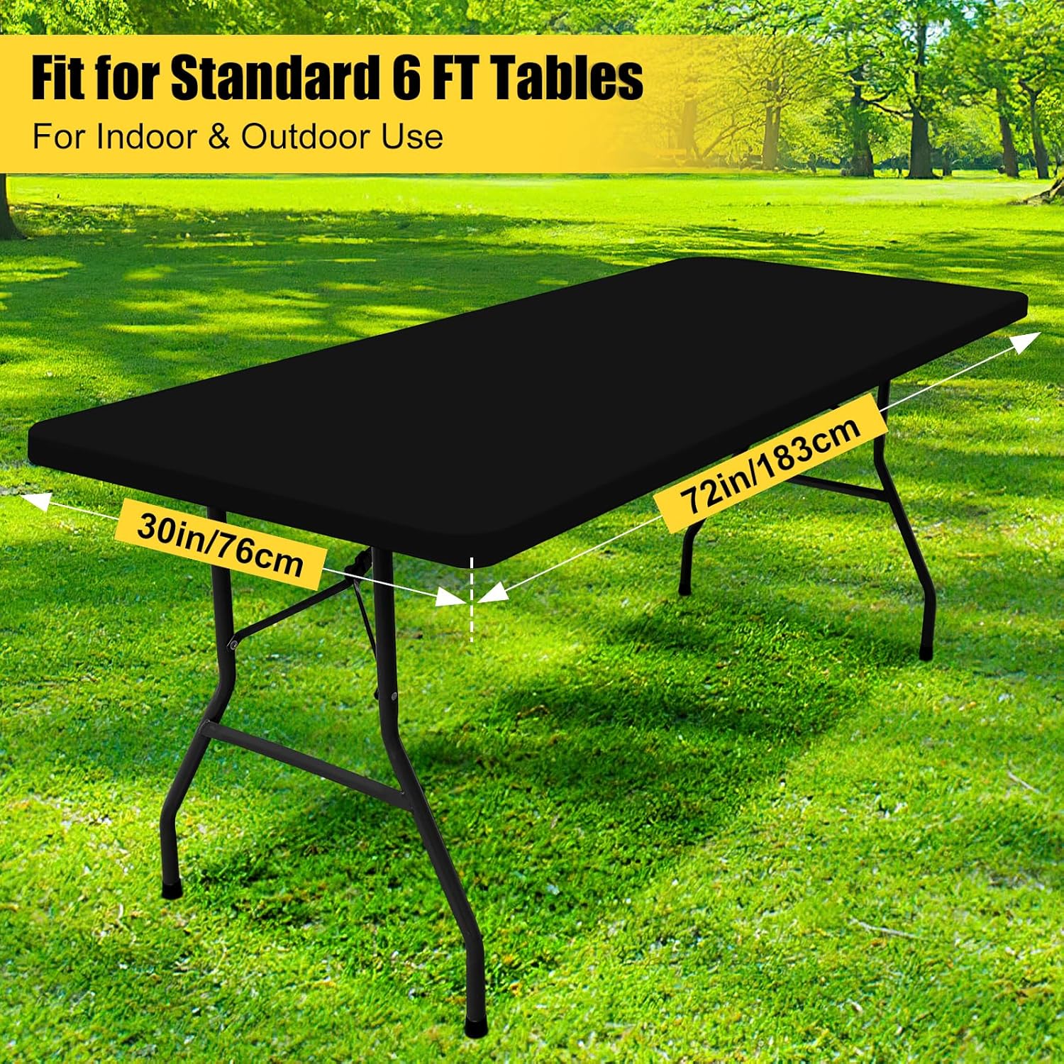 Thumbnail 6 de Smiry 2-Pack Rectangle Picnic Table Cloths (Waterproof Elastic Fitted) — Black, 30"x72
