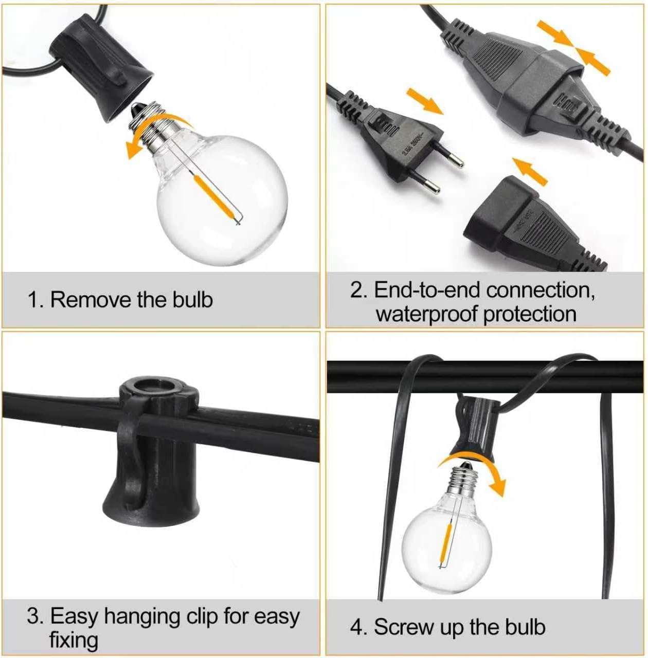 Detalle de Wweixun2020 Lampade a Catena Esterno G40 30 m / 100 ft – 52 LED + 2 di Ricambio, IP44, 2200K