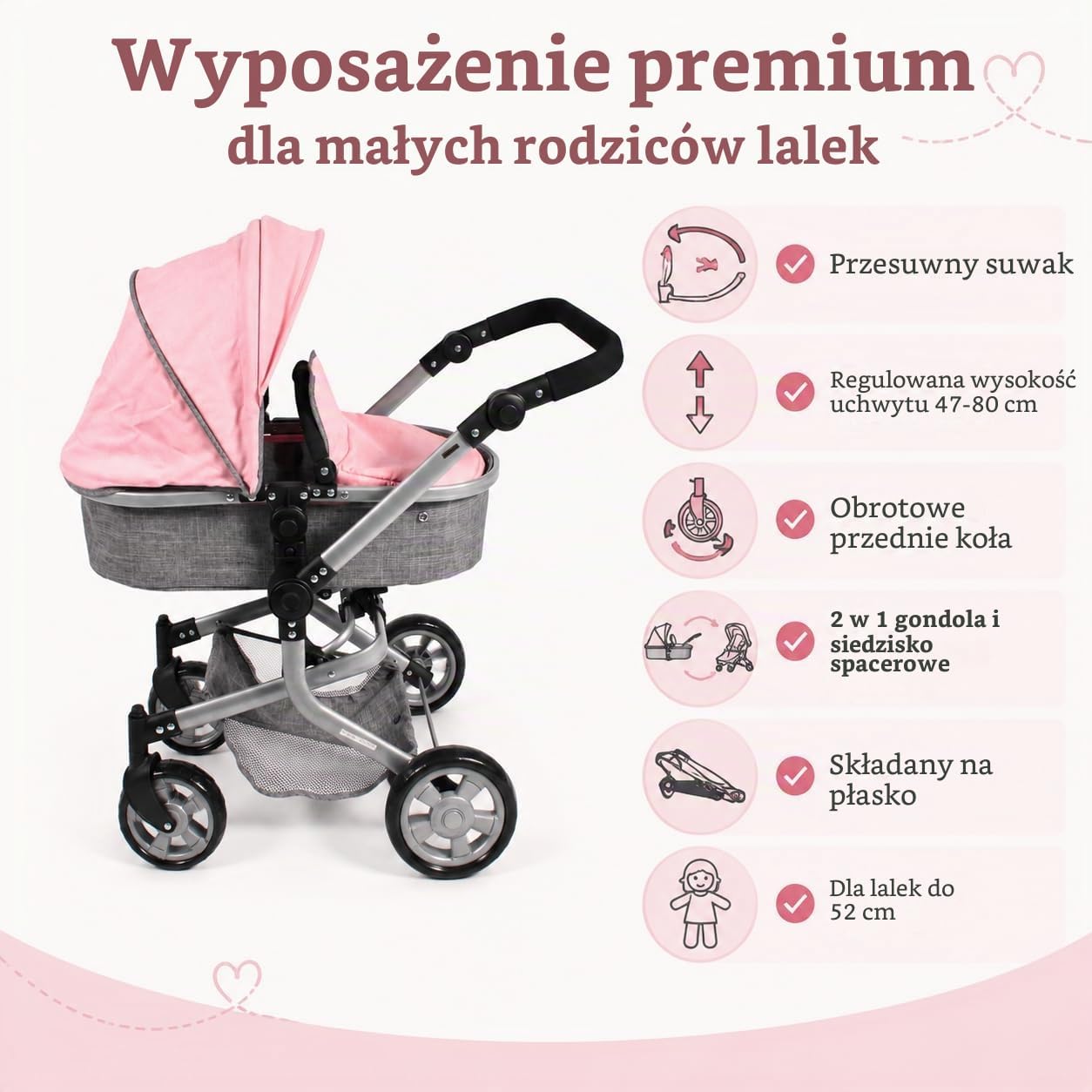 Thumbnail 5 de Bayer Chic 2000 Mika – wózek dla lalek 2 w 1, melanż szaro-różowy