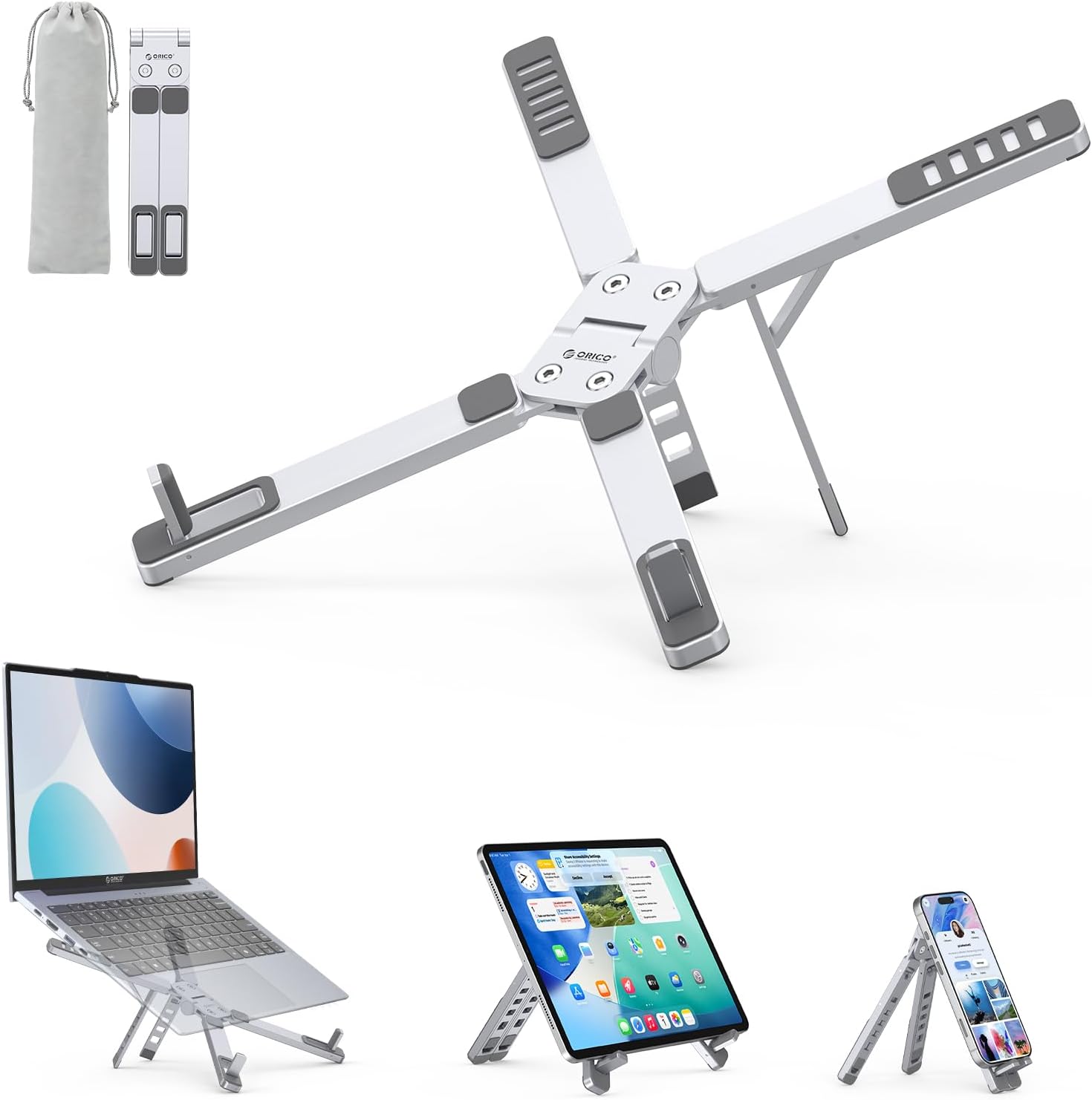 ORICO PN1 Support pliable 3-en-1 aluminium pour PC portable, tablette et téléphone jusqu’à 17