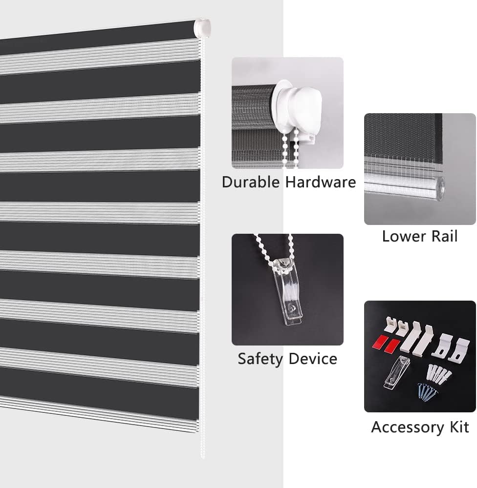 Thumbnail 2 de Kokorona Day and Night Zebra Roller Blinds 95cm W x 230cm Drop in Dark Grey