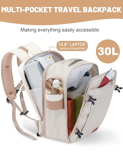 Detalle 2 de MOCOCITO Mochila de Cabina 40x30x20 cm (30L) Beige – Impermeable, Expandible y con Trolley para Viaje