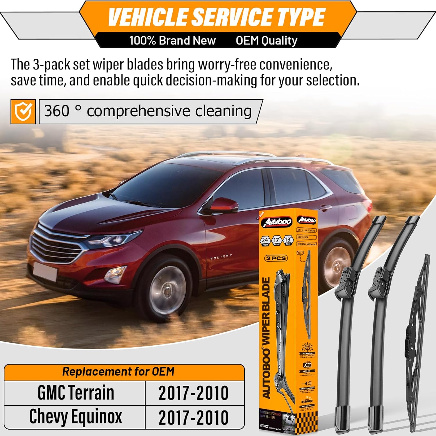 Thumbnail 1 de OEM Windshield Wiper Blade Replacement for GMC Terrain & Chevy Equinox (2010–2017) – Set of 3 (24+17+13)