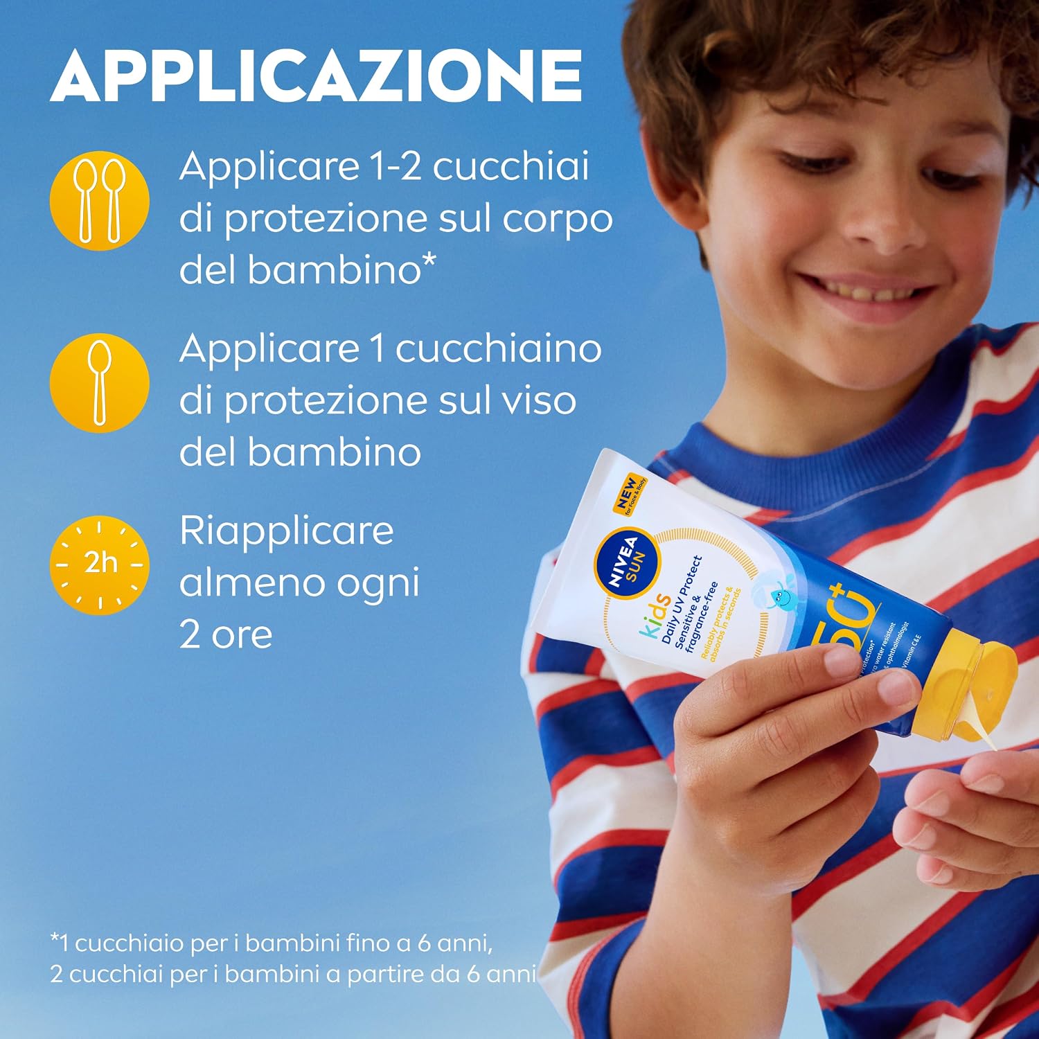 Detalle de NIVEA SUN Kids Protezione UV Quotidiana SPF 50+ – Crema solare viso e corpo per bambini 3+ anni, senza profumo, 100 ml