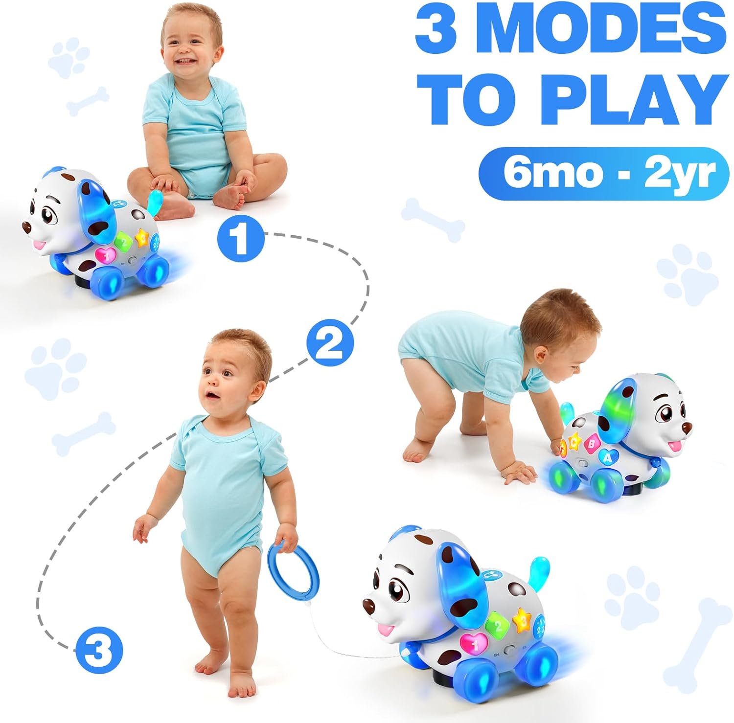 Thumbnail 1 de Musical Puppy Toys 3-in-1 for 1 Year Old: Crawling & Walking Baby Toy (Blue)