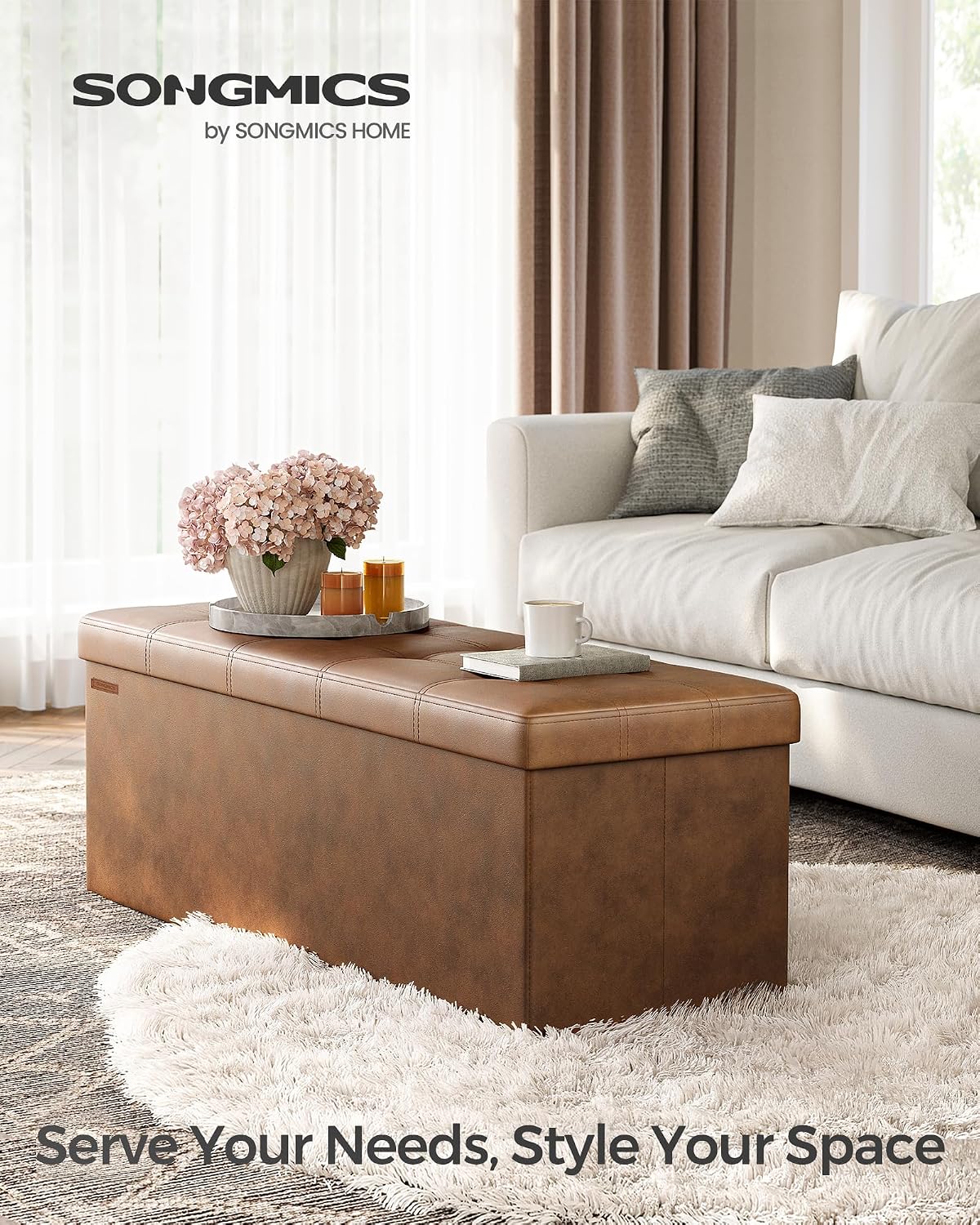 Detalle de SONGMICS Storage Ottoman Bench, 43.3-Inch