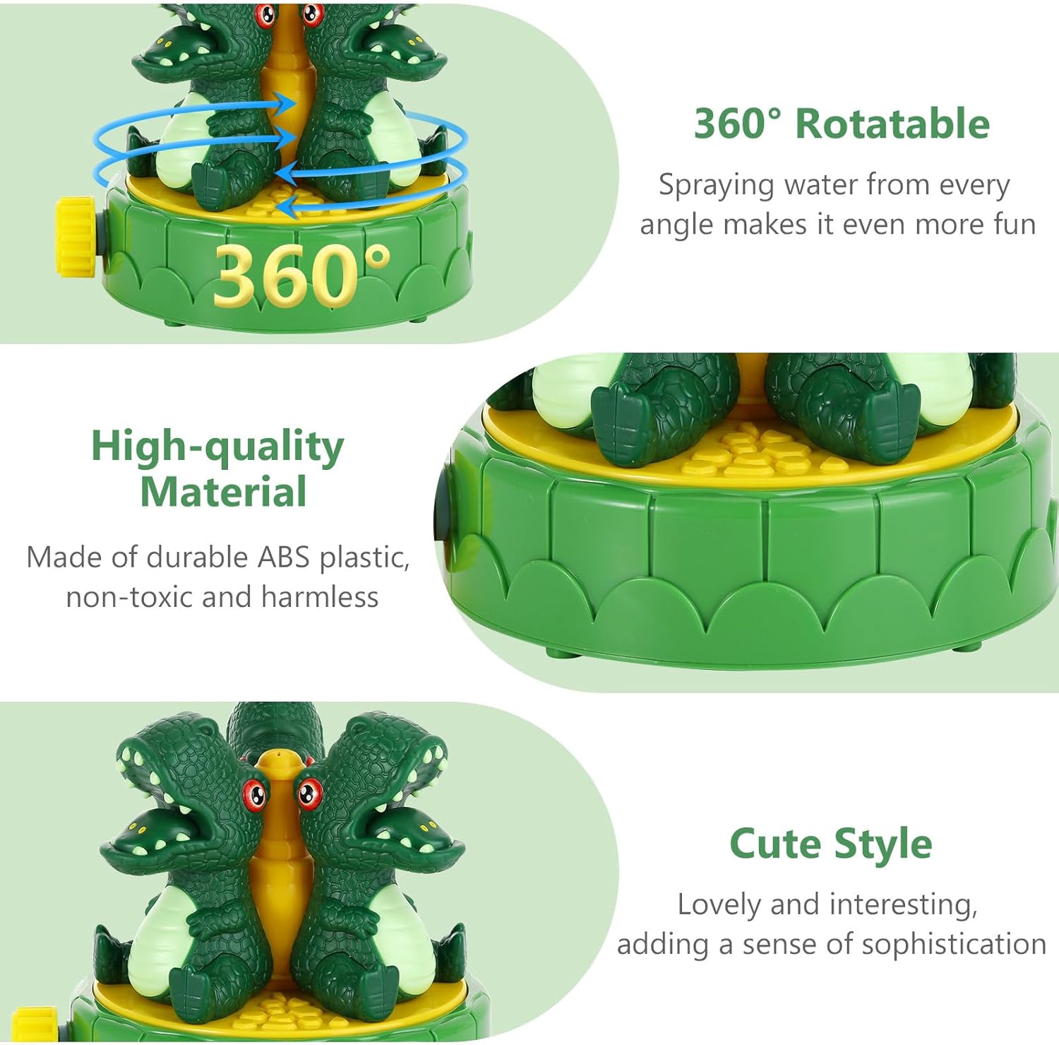 Thumbnail 2 de MoKo Dinosaur Sprinkler for Kids – 360° outdoor water spray toy with hose clamps, green