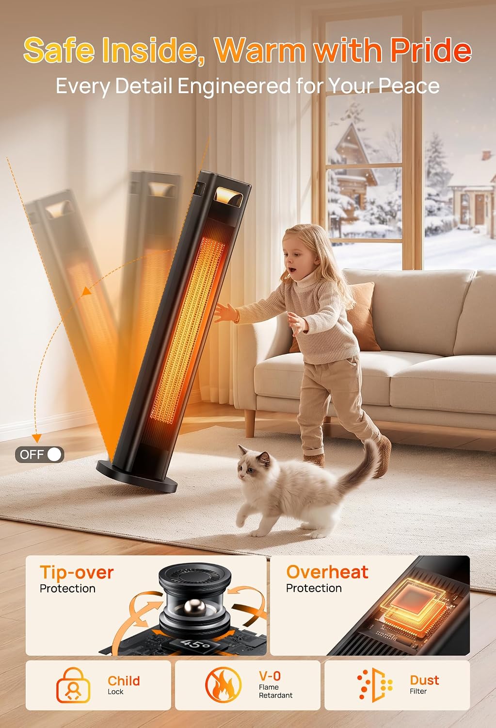 Thumbnail 5 de Mountman QN2313R 37-Inch Tower Space Heater, 1500W, 120° Oscillation