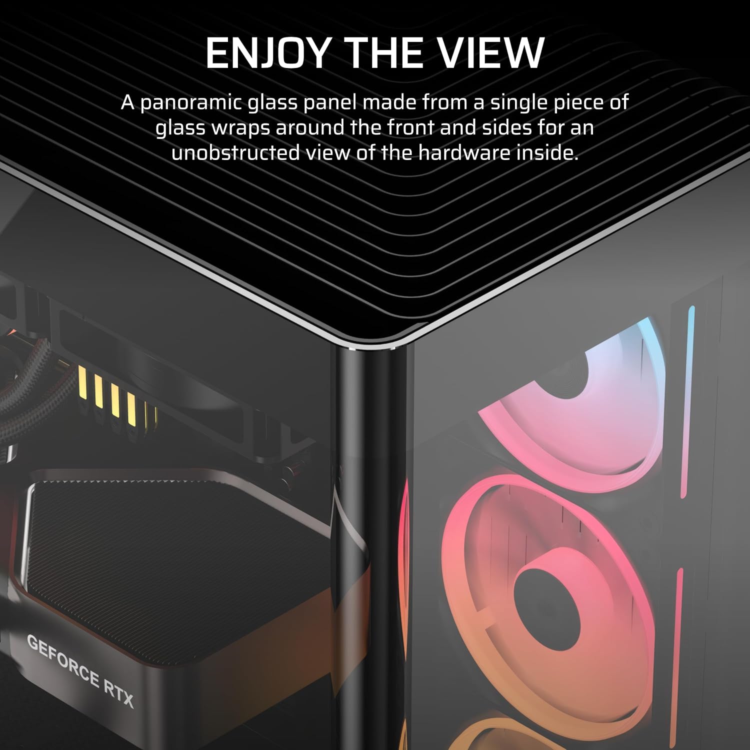 Detalle de Corsair FRAME 4500X LX-R RGB LINK Mid-Tower PC Case with InfiniRail, dual 360mm radiator support and 3x LX120R RGB LINK fans