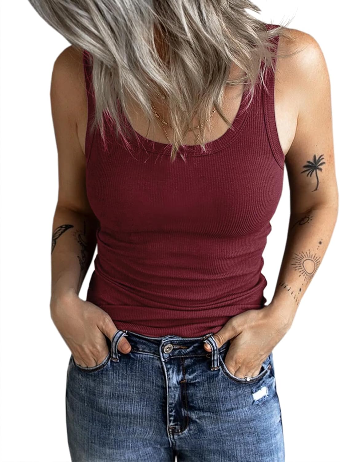 Thumbnail 4 de Fessceruna Damen Tanktop mit U-Ausschnitt, Knöpfen und gerippter Struktur