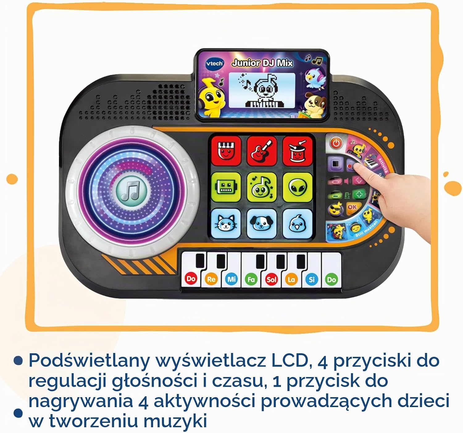 Detalle de VTech Junior DJ Mix 80-581407-007 – konsola DJ z klawiszami pianina i ekranem LCD