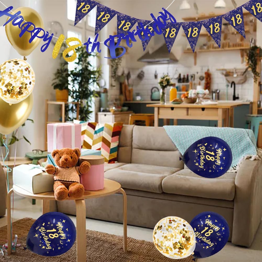 Thumbnail 4 de Navy Blue & Gold 18th Birthday Decorations for Men – Triangular Flags, Balloons & More