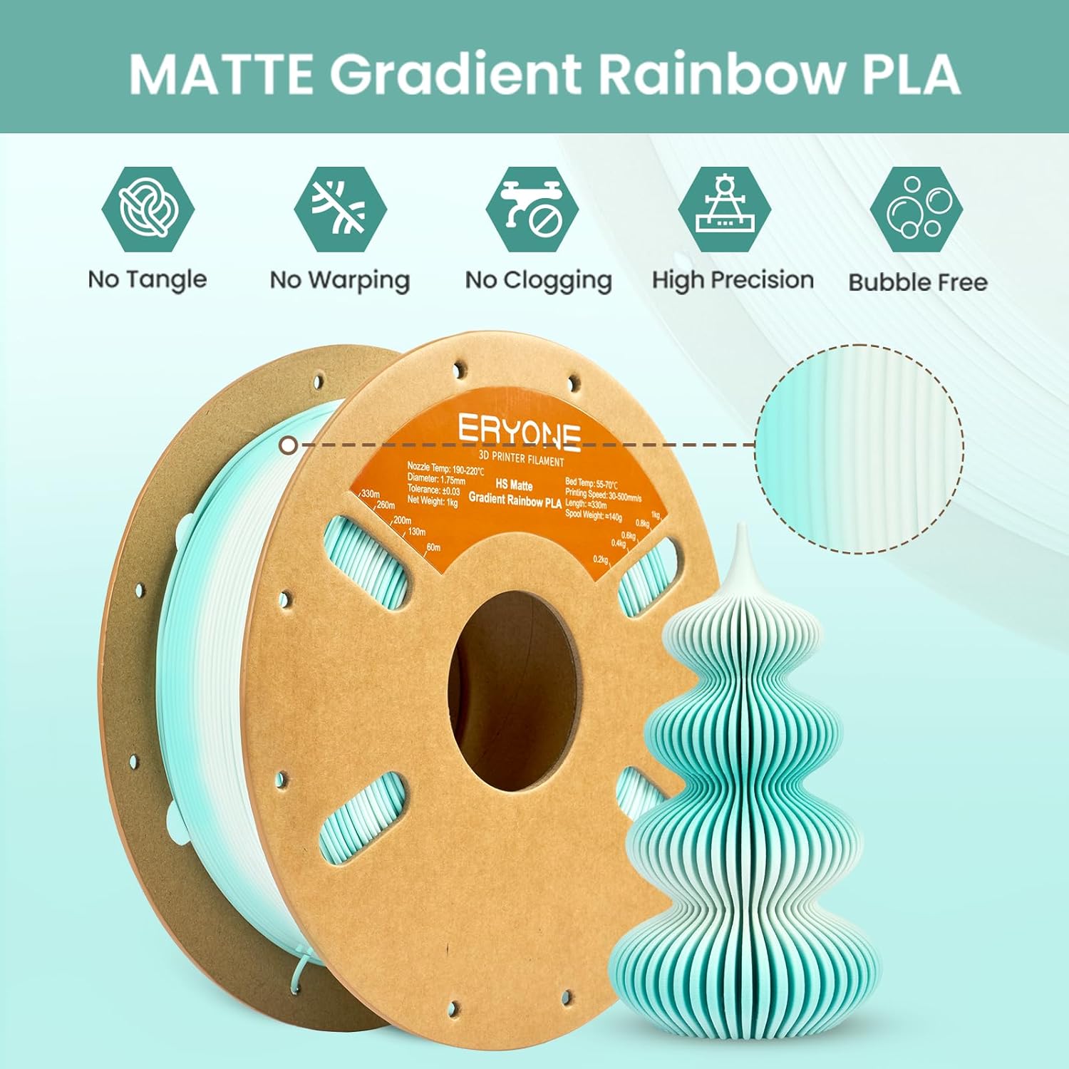 Thumbnail 4 de ERYONE Matte PLA 1,75 mm – Gradient Rainbow / Snowfield, 1 kg Spule