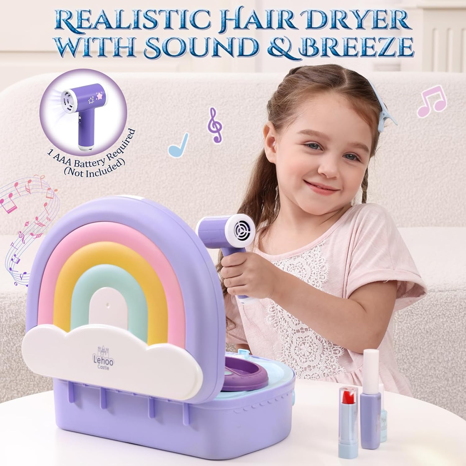 Detalle de Lehoo Castle Kids Vanity: 2-in-1 Portable Dressing Table with Pretend Makeup Set for 3–5 Year Old Girls