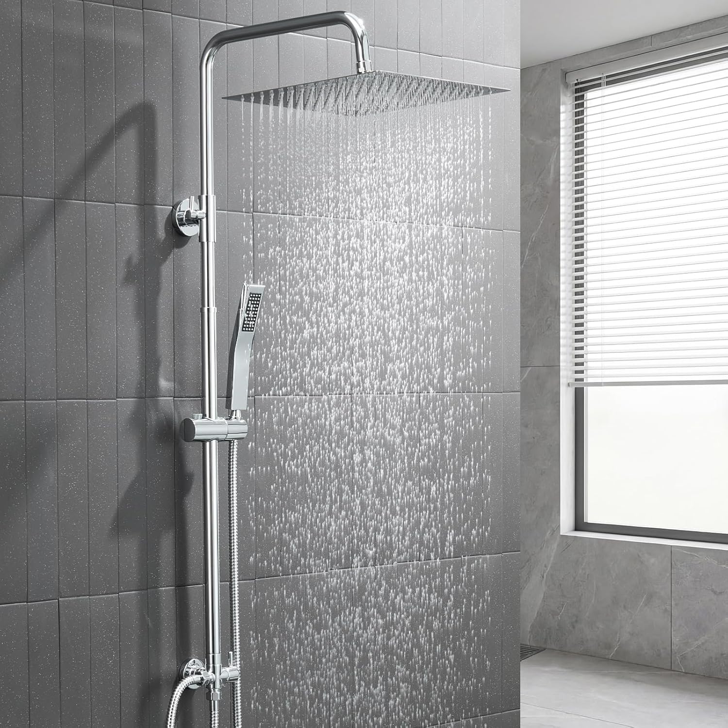 Detalle de Auralum Regendusche ohne Armatur – eckiges Duschsystem aus Edelstahl mit 30×30 cm Regenduschkopf