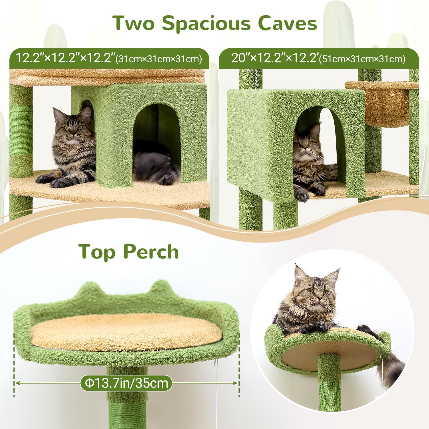 Detalle de Globlazer XXL Kratzbaum Grün (S72) für große Katzen & Mehrkatzen – 183 cm mit 2 Katzenhöhlen