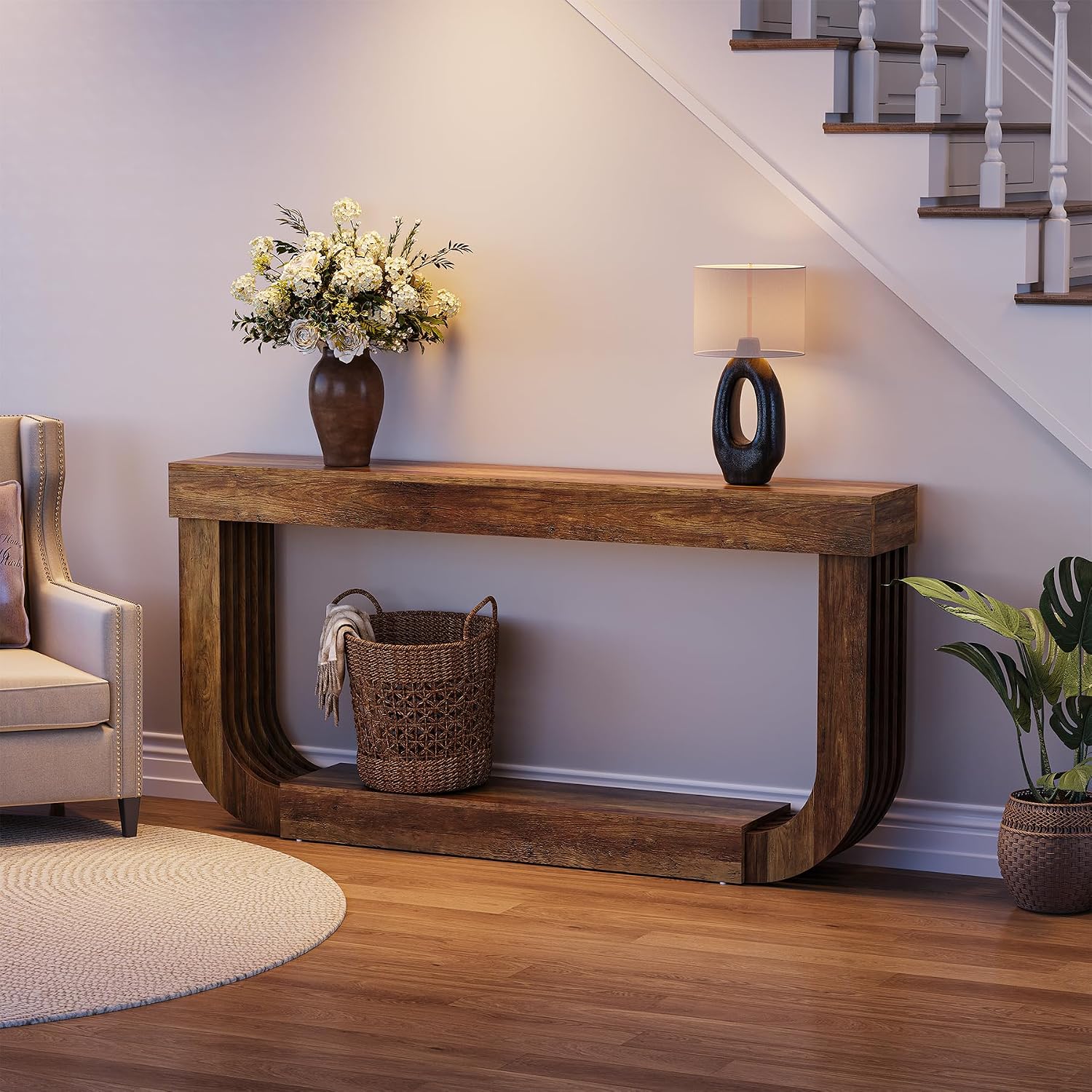 Detalle de LITTLE TREE XFVC-TS08 2-Tier Console Table, 70.9-Inch Rustic Brown