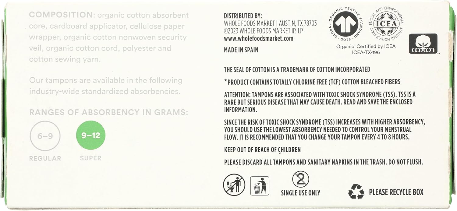 Thumbnail 6 de 365 by Whole Foods Market Tampons with Cardboard Applicators, Super Absorbency, Organic Cotton, Unscented – 14 Count