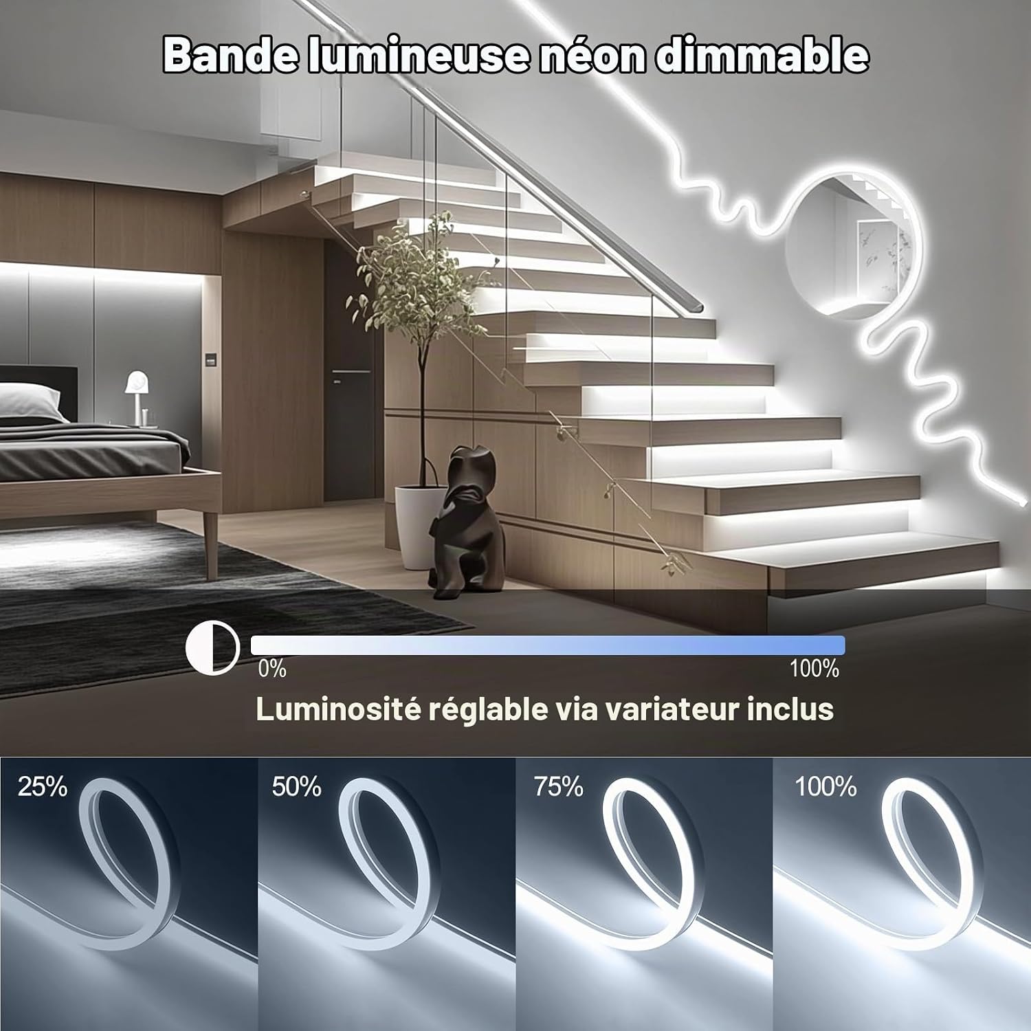 Detalle 2 de LangPlus+ ZY1343237 neon-ledstrip 10 m, dimbaar, koudwit 6500 K, IP65