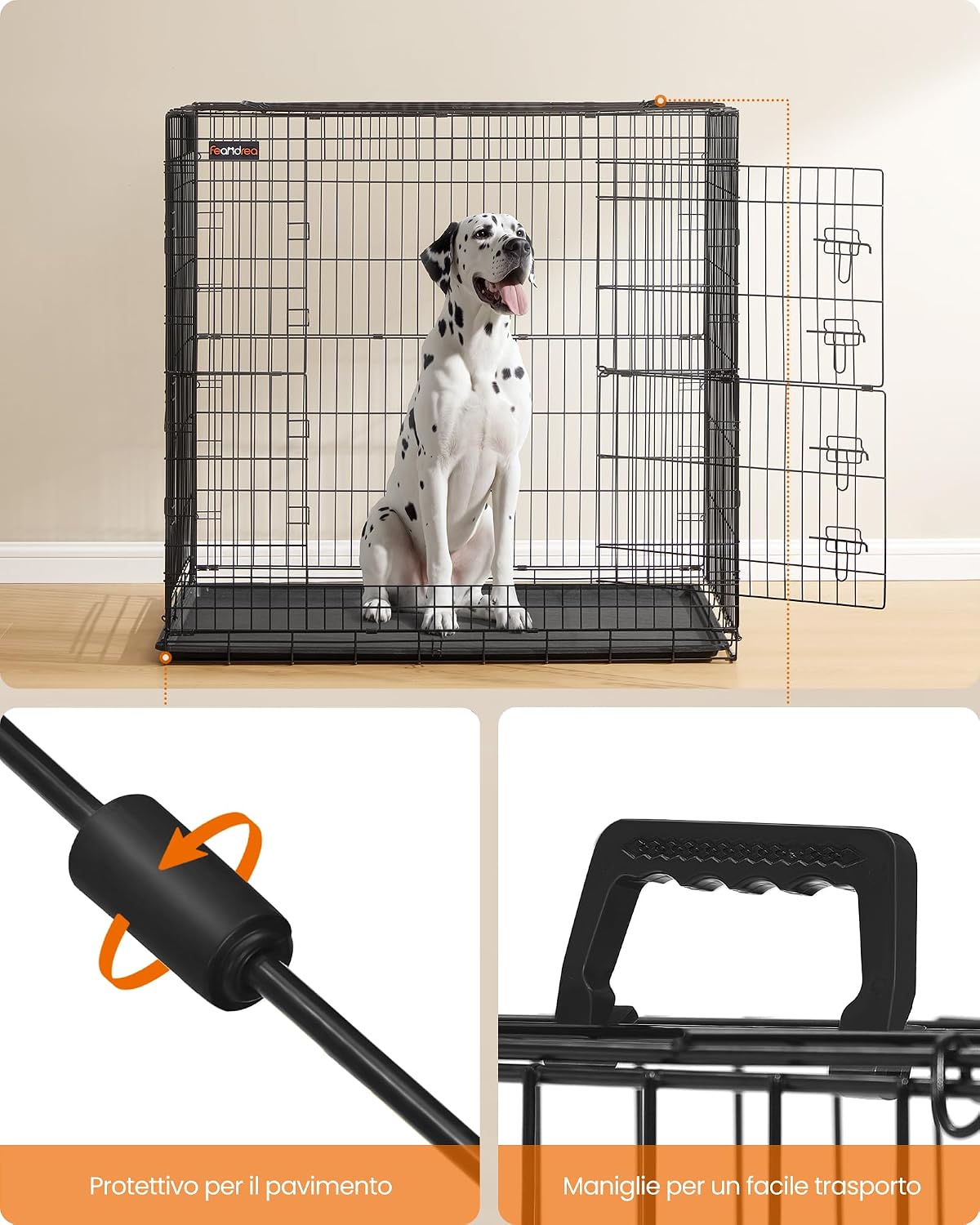 Thumbnail 6 de Feandrea Gabbia per Cani Pieghevole XXL con 2 Porte, Vassoio Rimovibile, 122 x 74 x 114 cm, Nero