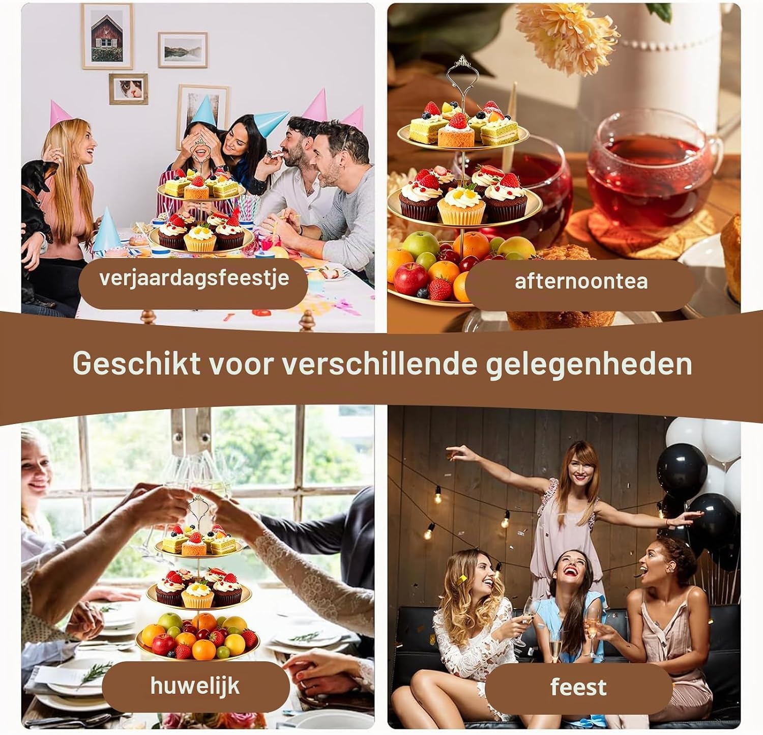 Detalle de Kisstta 1 etagère met 3 niveaus, goudkleurig roestvrij staal