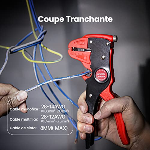 Detalle de KAIWEETS pelacables automático 2 en 1 (ajustable) para pelar y cortar cables de una, dos hebras y planos