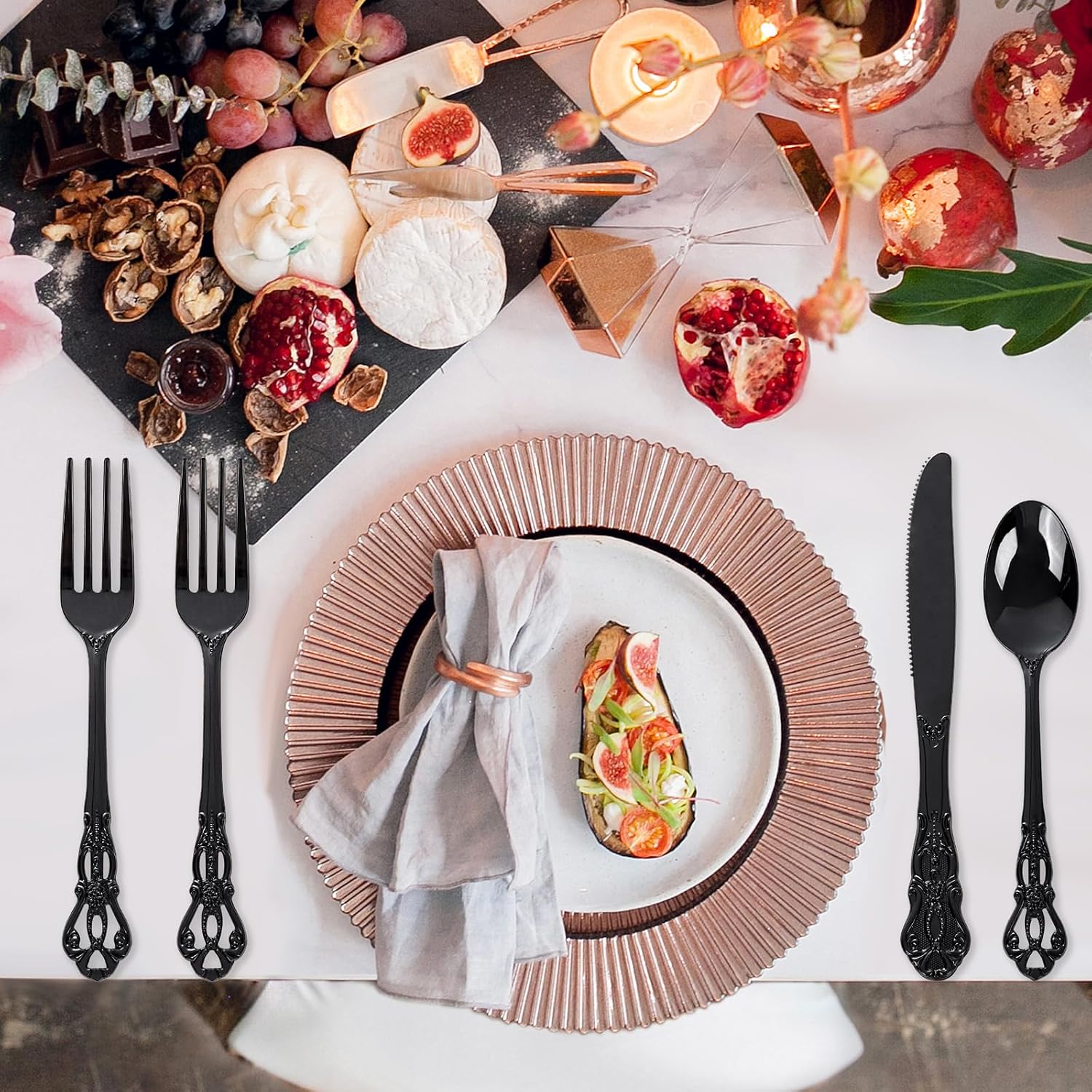 Detalle 2 de Joyido 150PCS Black Plastic Silverware – Heavy Duty Disposable Cutlery Set for Catering
