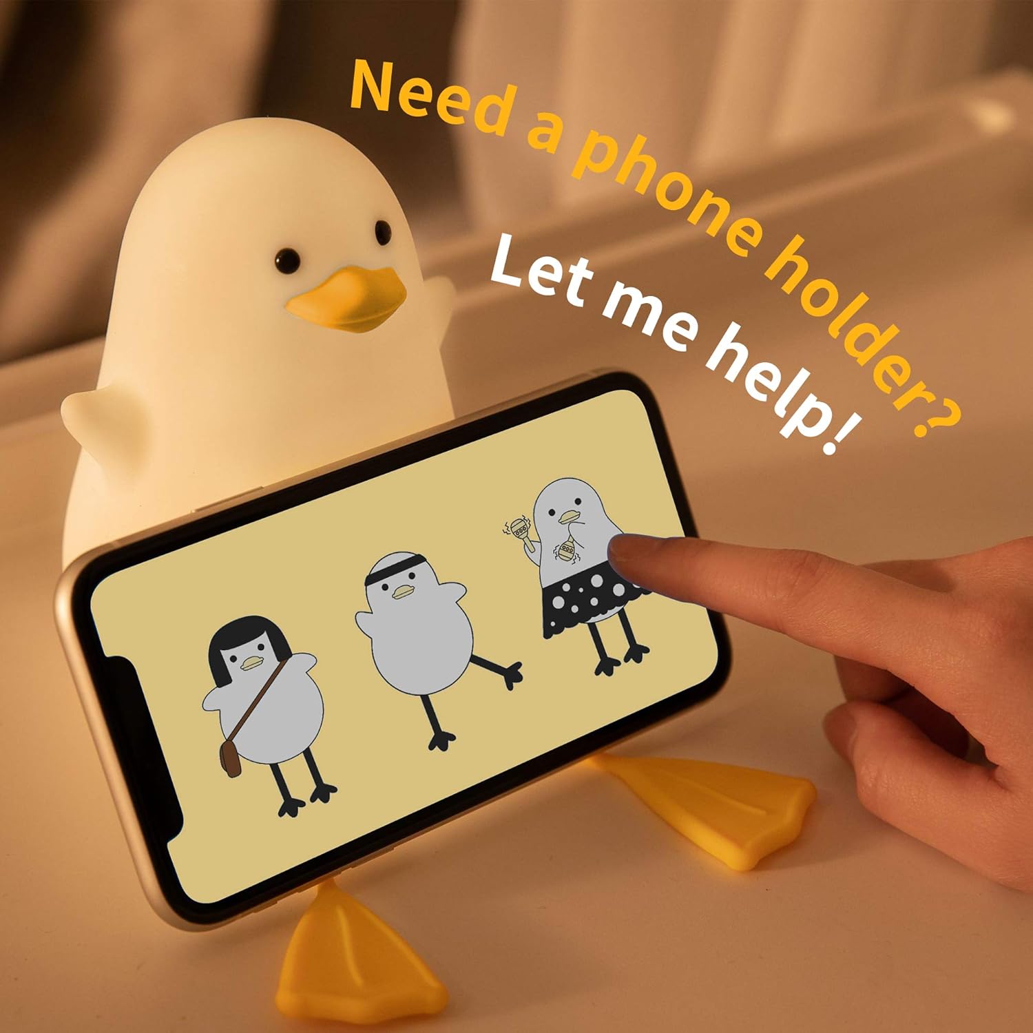 Detalle de YuanDian Cute Duck Night Light – BPA-free silicone tap control kids bedside lamp