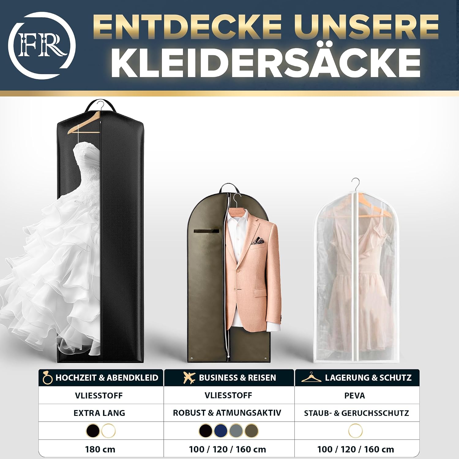 Detalle de FiRiO Premium Kleidersack lang 160 cm – 50% dickeres Material, atmungsaktiv, ideal für Reise und Aufbewahrung