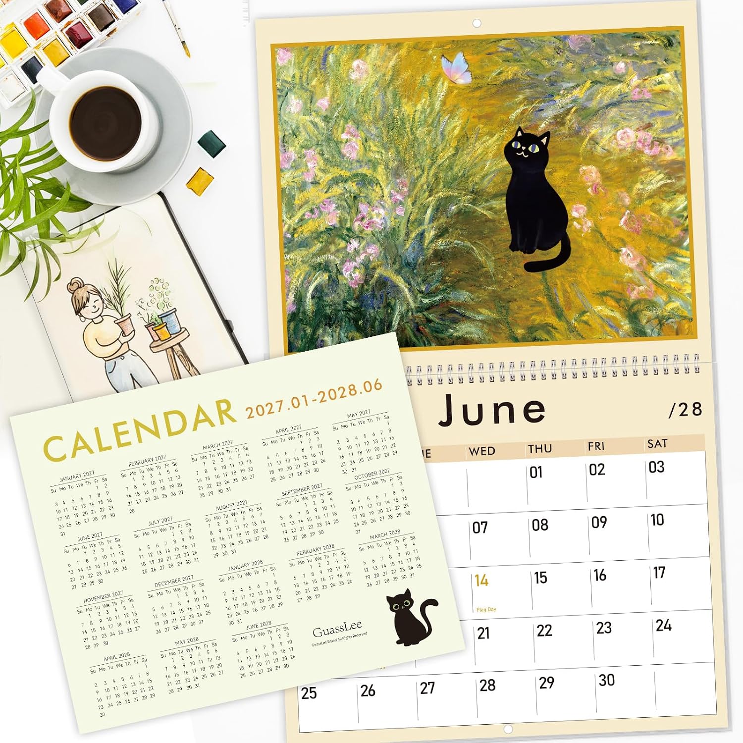 Detalle 2 de GuassLee Cat Wall Calendar 14" x 23