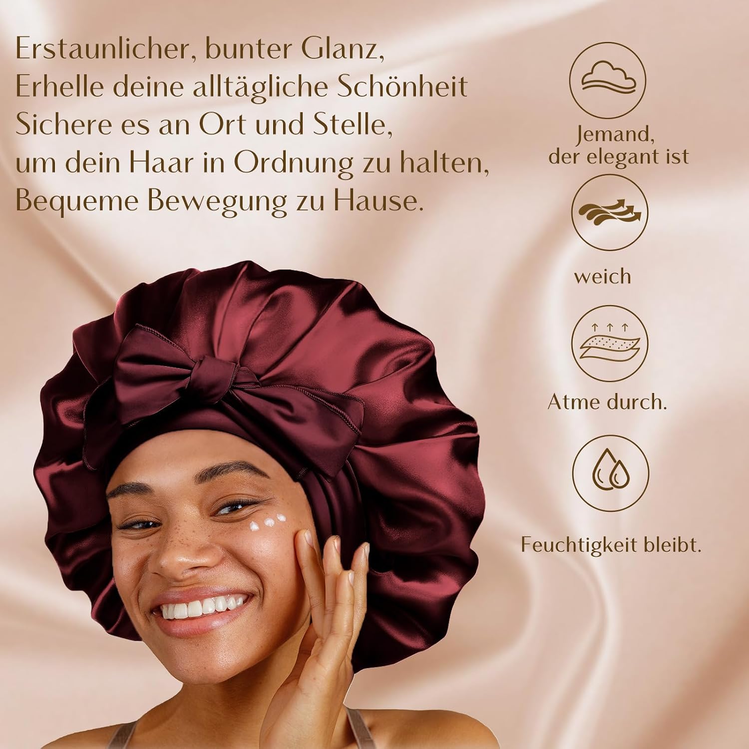 Thumbnail 2 de YANIBEST Satin Schlafhaube für Damen – Doppellagige Schlafmütze mit verstellbarem Band
