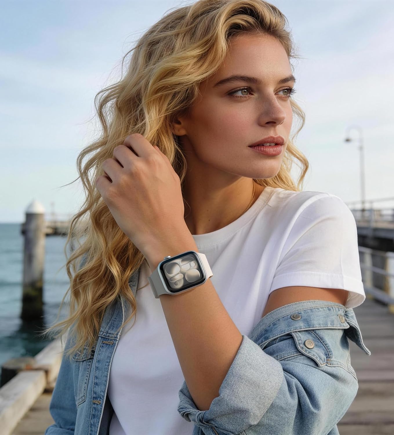 Detalle de Magnetic Silicone Band for Apple Watch (38–42mm) with Strong Clasp — Starlight