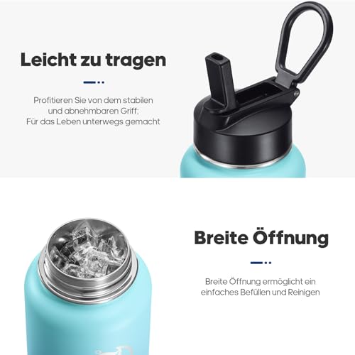 Detalle de HydroPal 500ml Edelstahl Isolierflasche – Doppelwand, zwei Deckel, Strohhalm