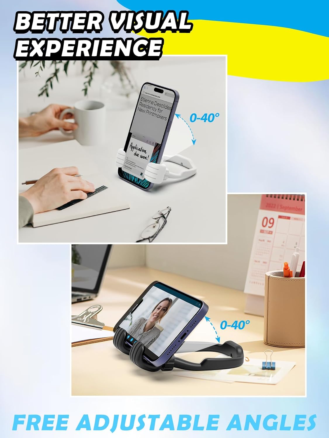 Detalle 2 de CALDEVER Thumbs-Up Phone Stand 2-Pack, 360° Adjustable, Black and White