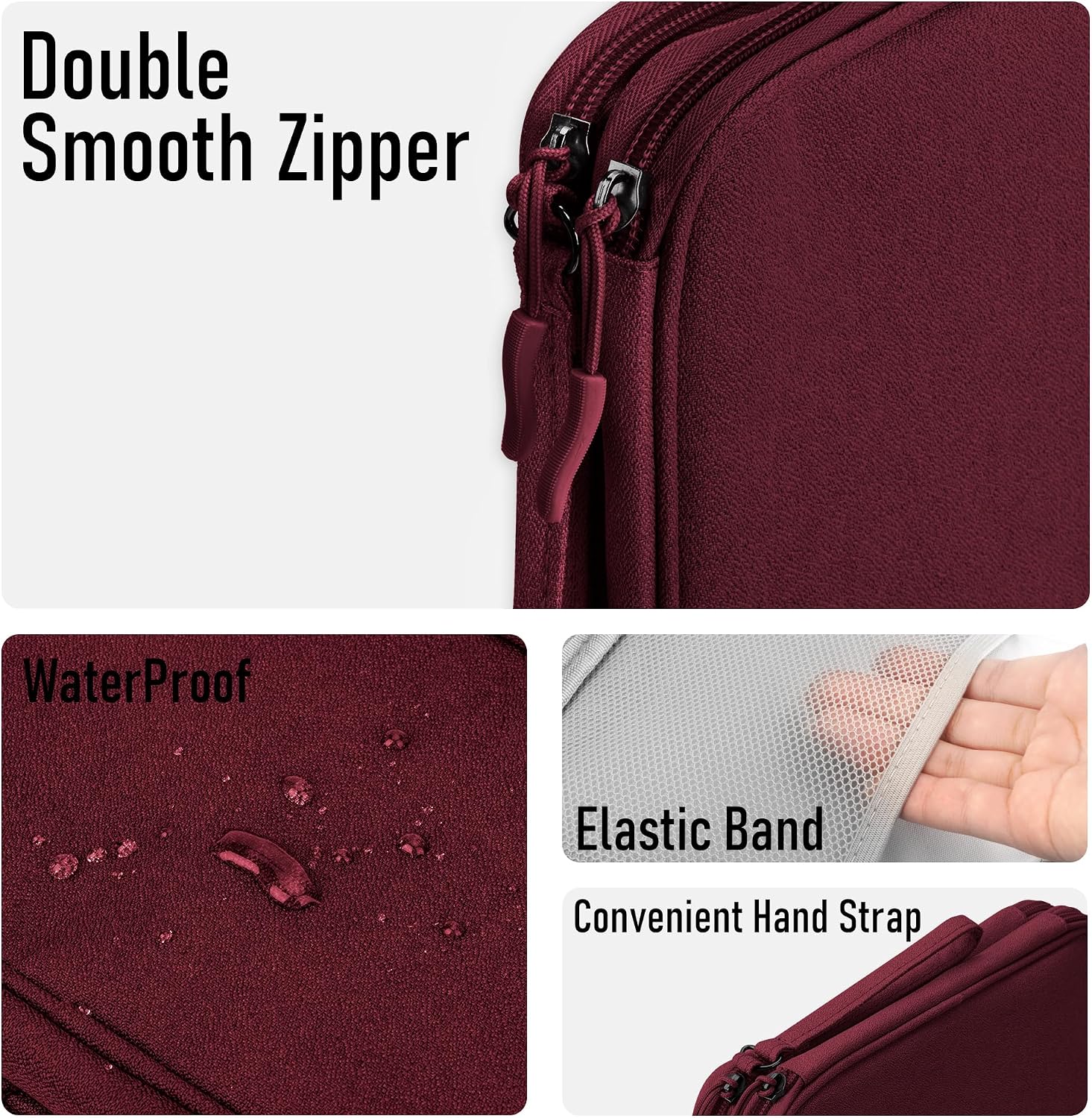 Detalle 2 de Arae Electronic Accessories Organiser travel cable bag (Wine Red, Large) with double-layer storage